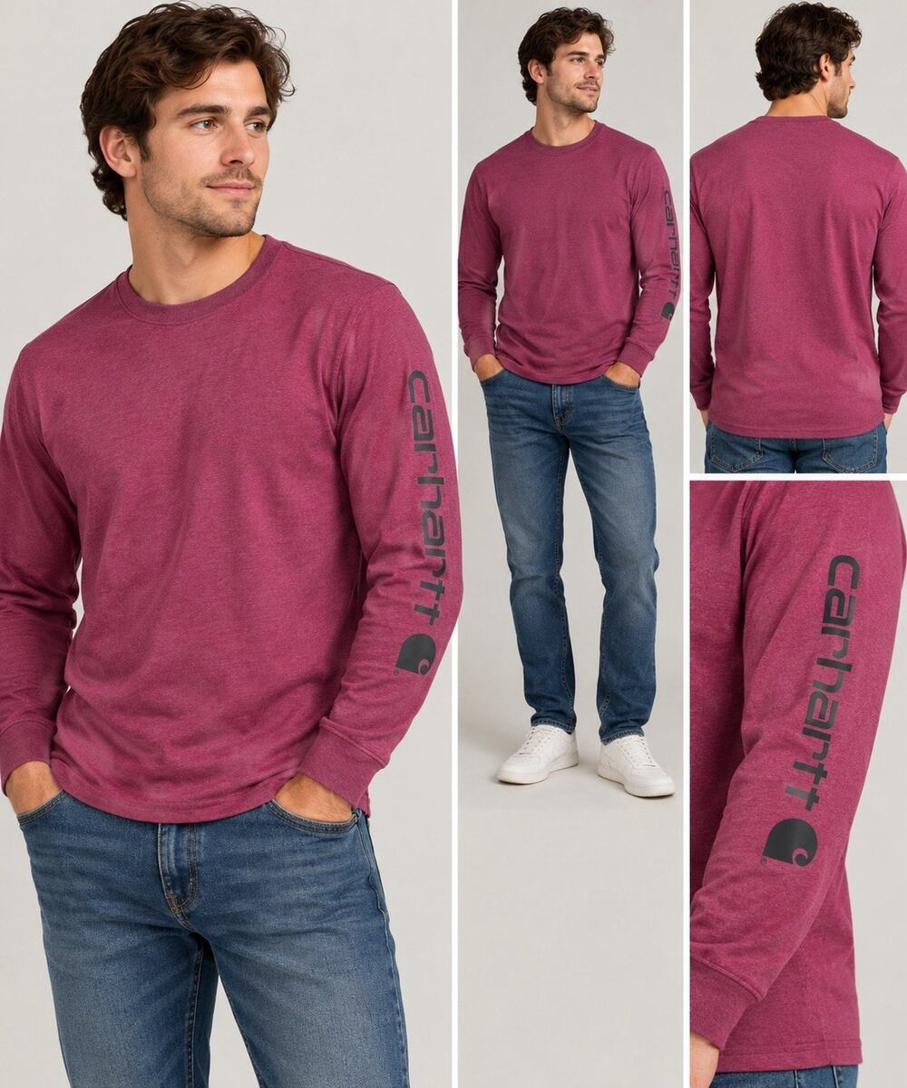 Carhartt Men's Purple Loose Fit Logo Crew Neck Long Sleeve T-Shirt S Cotton